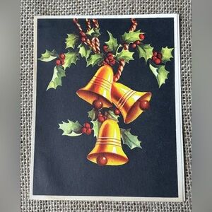 Vintage Hawthorne House Bells Holly Christmas Card 1940 1950 Junk Journaling